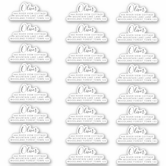 24 x差出人住所クラシック署名白黒 シール (正面)