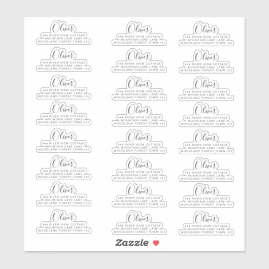 24 x差出人住所クラシック署名白黒 シール (シート)