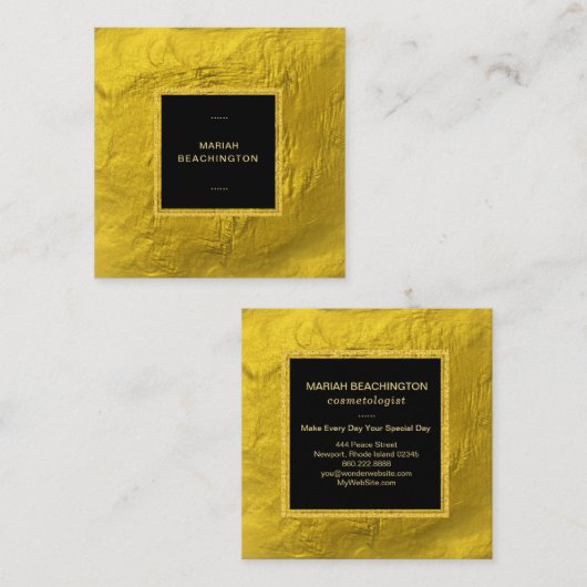 ~ 24k黄金箔金ゴールドグリッター黒枠 スクエア名刺 (正面/裏面)