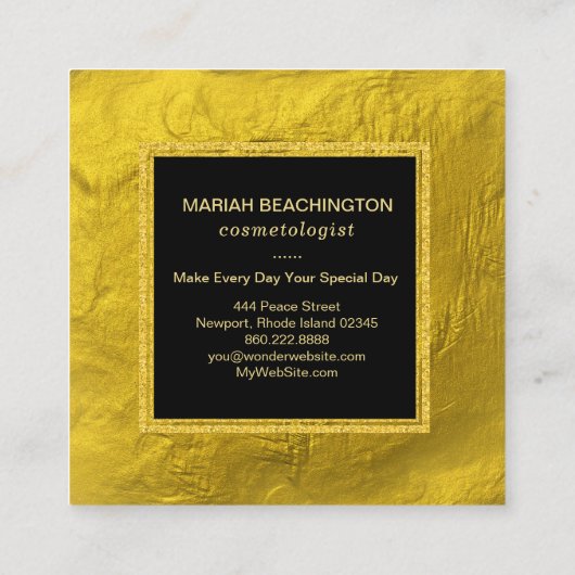 ~ 24k黄金箔金ゴールドグリッター黒枠 スクエア名刺 (裏面)