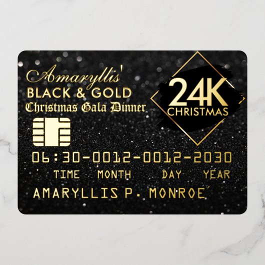 24K ブラック&ゴールドのクレジットカードスタイルの招待状 箔シーズンカード (正面)