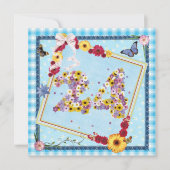 24th誕生日パーティー招待の花、蝶 招待状 (正面)