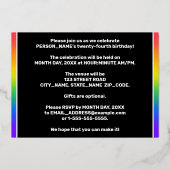 24th誕生日パーティー:おもしろいカラフル、レインボーパターン 箔招待状 (裏面)