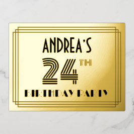 24th誕生日パーティー～アールデコスタイル"24" +名前 箔招待状ポストカード