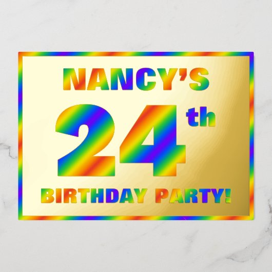 24th Birthday Party —おもしろい、レインボースペクトル「24」 箔招待状 (正面)