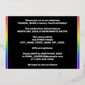 24th Birthday Party —おもしろい、音楽シカラフルンボル 箔招待状 (裏面)