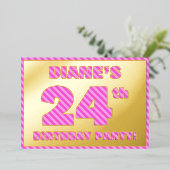 24th Birthday Party — はっきりした、おもしろい、ピンクストライプ色24 箔招待状 (立ち正面)