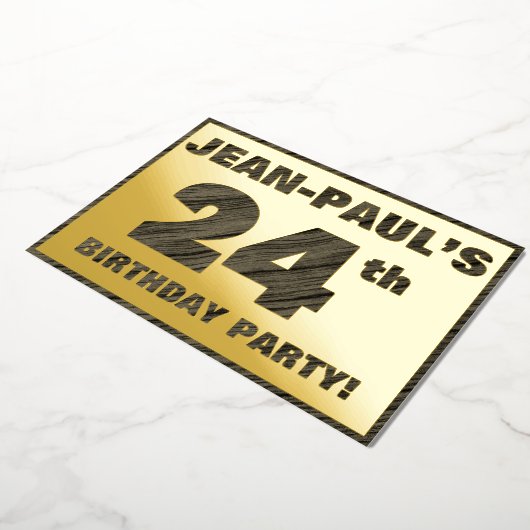 24th Birthday Party — はっきりしたWood Grainフェイク文字 箔招待状 (回転した状態)