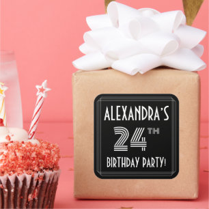 24th Birthday Party:アールデコスタイルと名前をカスタムする スクエアシール