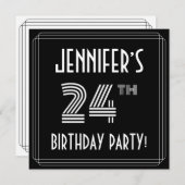 24th Birthday Party:アールデコスタイル(名前をカスタムする付) 招待状 (正面/裏面)
