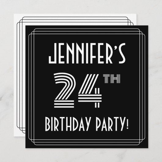 24th Birthday Party:アールデコスタイル(名前をカスタムする付) 招待状 (正面/裏面)
