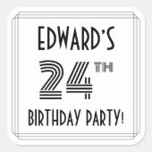 24th Birthday Party:アールデコスタイル+名前をカスタムする スクエアシール (正面)