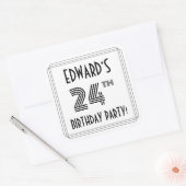 24th Birthday Party:アールデコスタイル+名前をカスタムする スクエアシール (封筒)