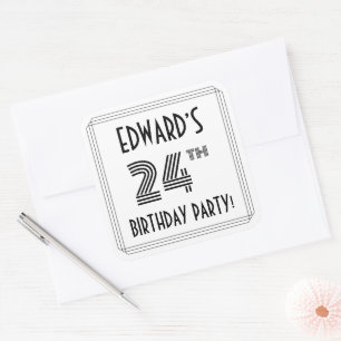 24th Birthday Party:アールデコスタイル+名前をカスタムする スクエアシール
