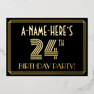 24th Birthday Party —アールデコスタイル「24」 +名前 箔招待状