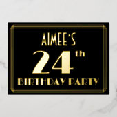 24th Birthday Party:アールデコルック"24"、名前 箔招待状 (正面)