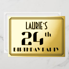 24th Birthday Party:アールデコ「24」と名前 箔招待状