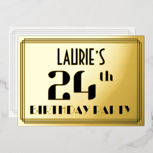 24th Birthday Party:アールデコ「24」と名前 箔招待状