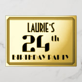 24th Birthday Party:アールデコ「24」と名前 箔招待状 (正面)
