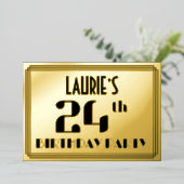 24th Birthday Party:アールデコ「24」と名前 箔招待状 (立ち正面)