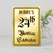 24th Birthday Party – スクリプエレガントト+名前をカスタムする 箔招待状 (立ち正面)