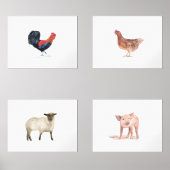 24x18かわいい農場動物水彩動物セット (正面)