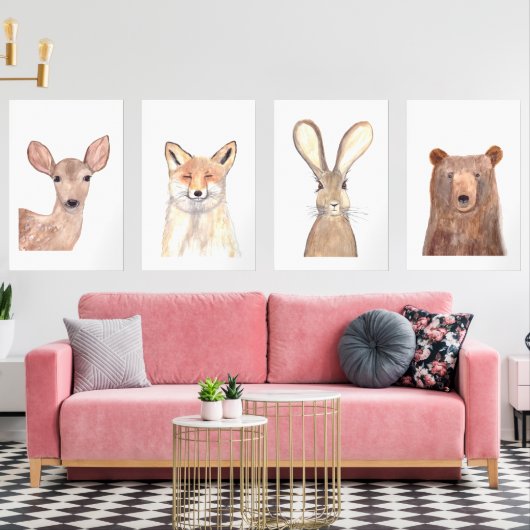 24x36ウッドランドかわいい水彩森林動物セット (リビング)