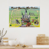 24x36フランスのの4分の1ニューオーリンズおもしろいマップ ポスター (キッチン)