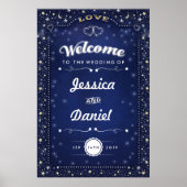 24x36結婚ネイビーブルーハート&スターへようこそ ポスター (正面)