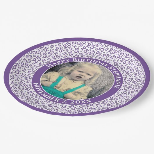 25あなたの写真の乱数パターン紫/白 ペーパープレート (アングル)