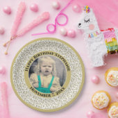 25あなたの写真の乱数パターン金ゴールド/白 ペーパープレート (パーティー)