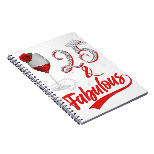 25と素晴らしいクイーンハッピーバースデー第25バラ赤 ノートブック (右側)