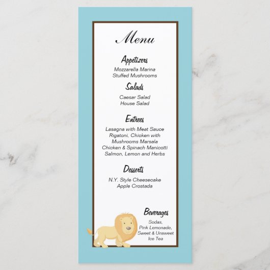 25のメニューラベルの青いジャングルのライオン メニュー (正面)