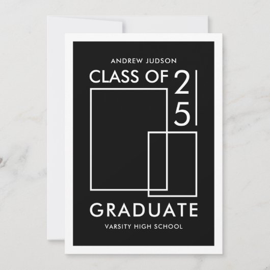 25のモダン白黒クラス写真卒業 案内状 (正面)