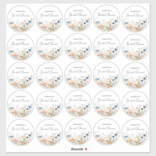 25ほこりっぽいブルーウォーターカラーワイルドフラワーブライダルシャワー シール (シート)