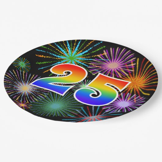 25イベント-おもしろいカラフル、はっきりした、虹25 ペーパープレート (アングル)
