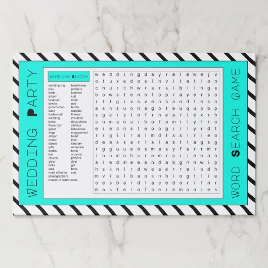 25ウェディングパーティーゲーム紙ランチョンマット ペーパーパッド (正面)