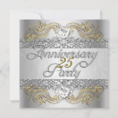 25エレガント周年記念シルバーホワイト金ゴールドパーティー 招待状 (正面)