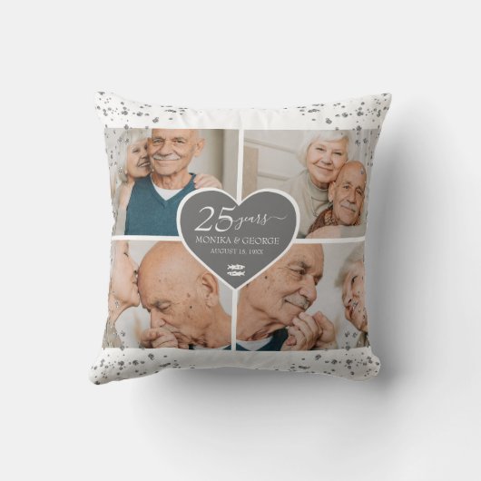 25エレガント周年記念写真金ゴールドグリッターハート クッション (裏面)