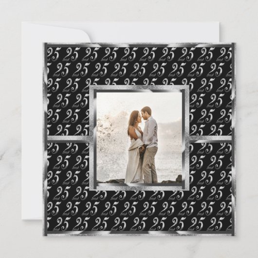 25エレガント周年記念結婚ブラック&シルバー 招待状 (正面)