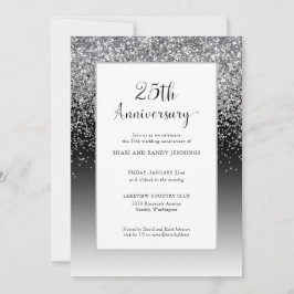 25エレガントth Silver Sparkle 結婚's Anniversary 招待状