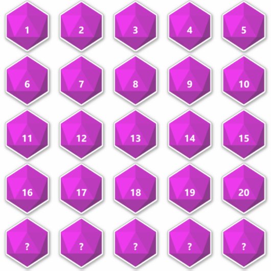 25カスタム文字D20ダイのシート |マゼンタテンプレート シール (正面)