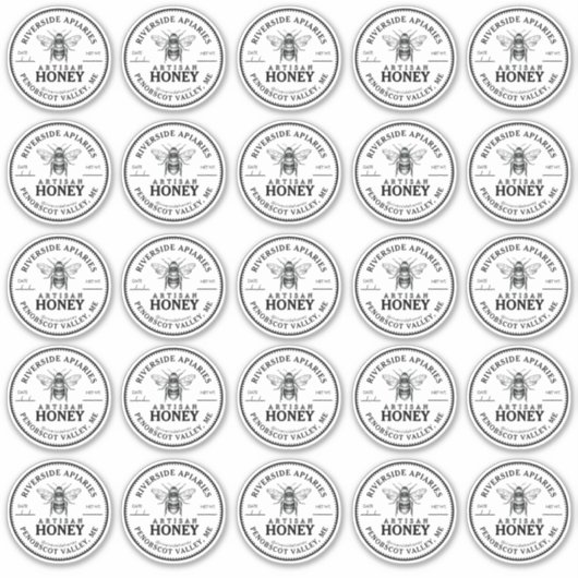 25カスタムMason Jar Honey Labels 2.25" with Bee シール (正面)