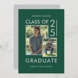 25グリーンモダンシルバー2フォトオープンハウスのクラス 招待状