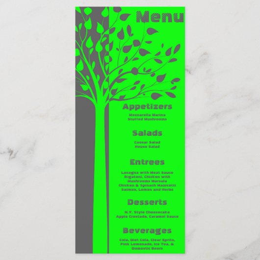 25グレー/ネオングリーンツリーのメ結婚ニューラベル メニュー (正面)
