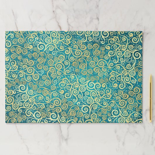 25シートボホティール（緑がかった色）&金ゴールドレースのようギフトラップ ペーパーパッド (インサイチュ)