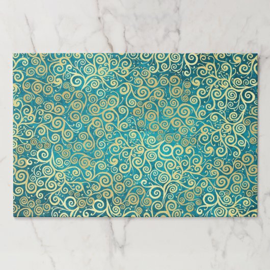 25シートボホティール（緑がかった色）&金ゴールドレースのようギフトラップ ペーパーパッド (正面)