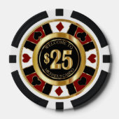 $25ドルカジノトランプのポーカーチップラスベガス – 赤/金ゴールド ポーカーチップ (正面)