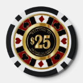 $25ドルカジノトランプのポーカーチップラスベガス – 赤/金ゴールド ポーカーチップ (裏面)