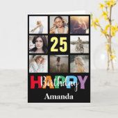 25ハッピーバースデーフォトコラージュブモダンラック カード (黄色い花)